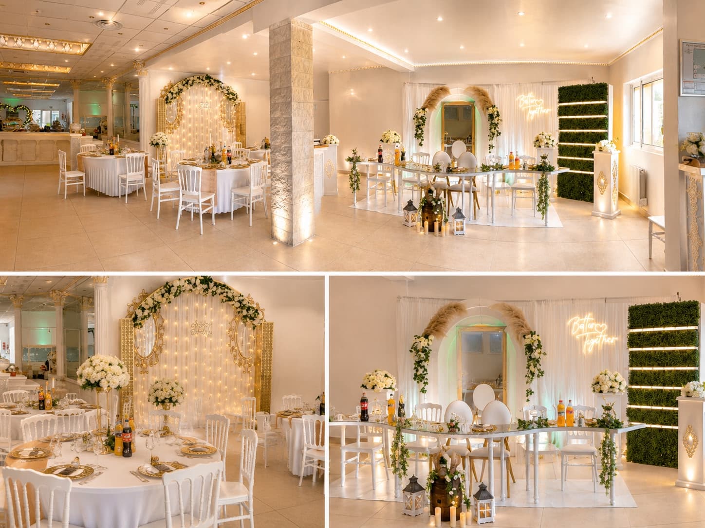 Décoration élégante de la salle blanche du Domaine Athéna